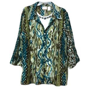 Alfred Dunner Blouse Size 18 / 1X - Two Piece Set Includes White Undershirt